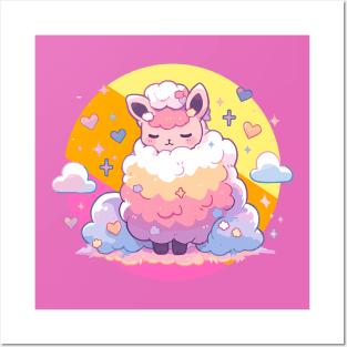 Retro Fluffy Cloud Kawaii Drama Free Pink Llama Posters and Art